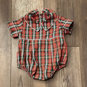 The Beaufort Bonnet Company Red and Green Plaid Infant Outfit